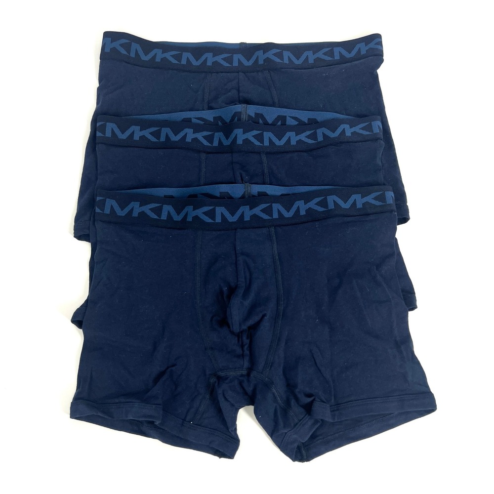 Michael Kors Mens Navy Blue Logo Waistband Cotton Blend Boxer Briefs 3 Pack M